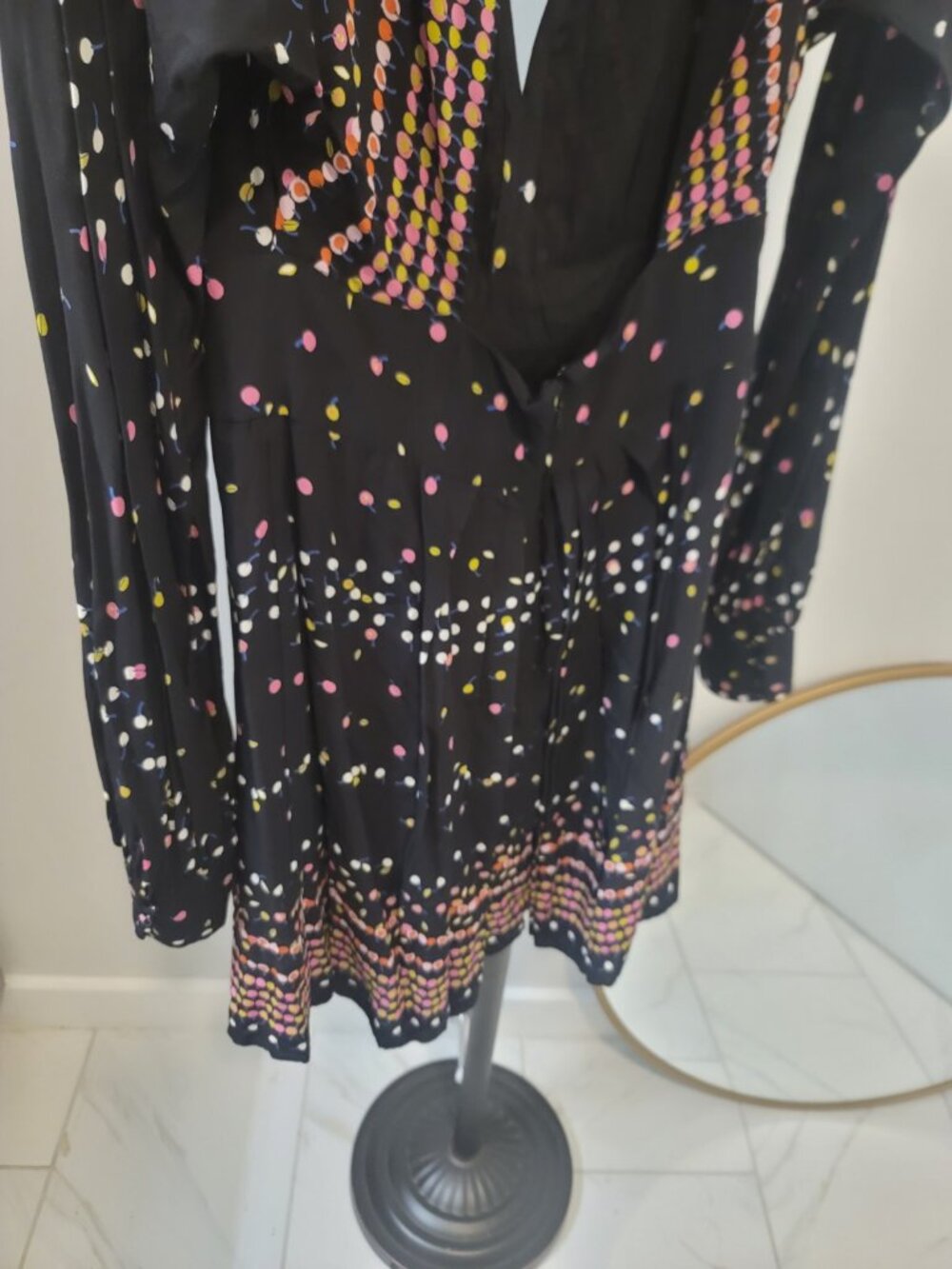 FREE PEOPLE Black Printed Long Sleeve Coryn Mini Dress Sz 12 New NWT - Picture 7 of 10